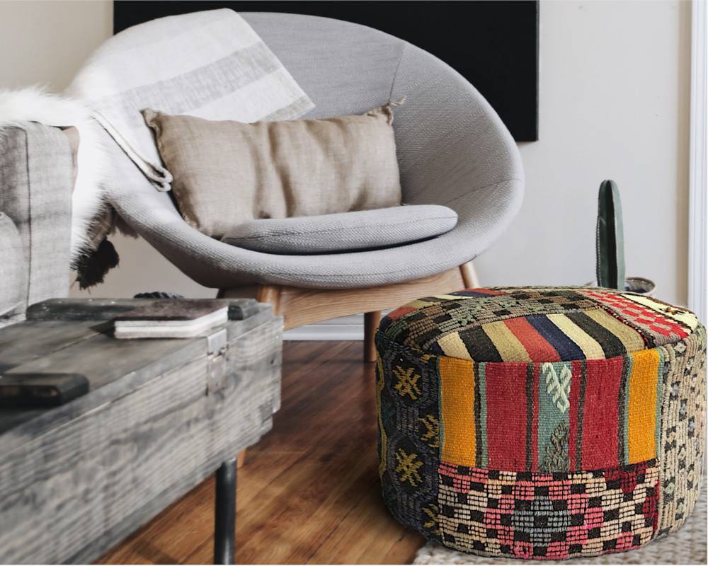 Kelim Sittpuff - Multicolored (30 x 50 cm)