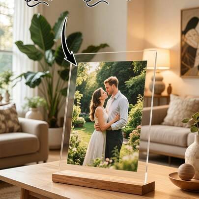 1/2 st anpassningsbar 2D akryl fotoram med displayställ, personlig förlovningsram, perfekt present till nygifta, förlovning eller familj/vänner - Multifärgad