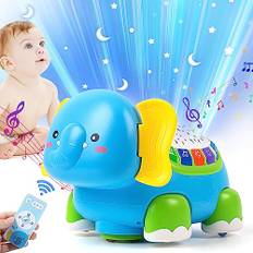 INHDBOX Baby Spielzeug 6 Monate, Baby Spielzeug 1 Jahr Baby Musik Spielzeug mit Licht und Projektor, Baby 6 Monate Elefant Krabbelspielzeug Baby Neugeborenen Spielzeug Babyspielzeug 1 Jahr Spielzeug