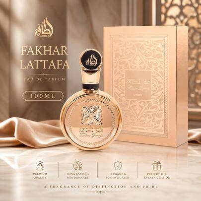 Lattafa Fakhar Gold Eau De Parfum 100ML Damparfym Blommig Fruktig Söt Långvarig Lyxdoft
