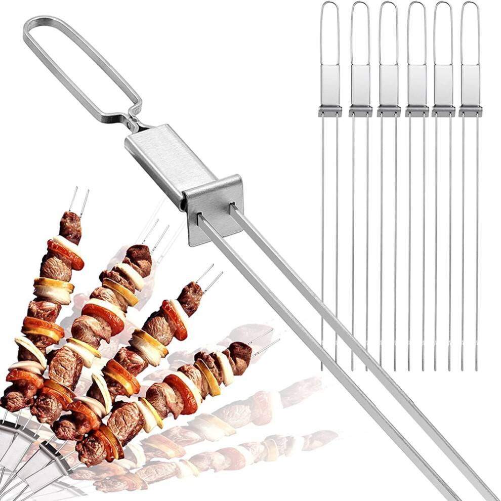 Premium spyd i rustfrit stål, kebabspyd med sikkert greb og flade spyddesign til sikker grillning, grilltilbehør i høj kvalitet, perfekt