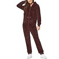 IQYU jumpsuit dam vinter plysch onesie pyjamas för dam jumpsuit pyjamas vinter onesie dam mysig gosig gosig byxa dam fluffig partner pyjamas jul par, BRUN, M