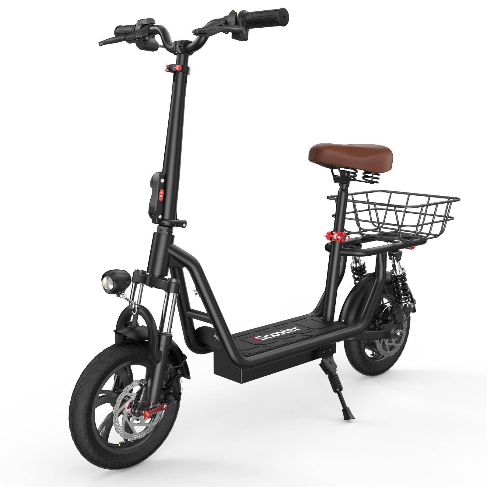 iScooter i12 Electric Scooter for Adults – 500W Motor, 35KM Range, Dual Suspension, Removable Basket & Foldable Design(NO ABE),Black