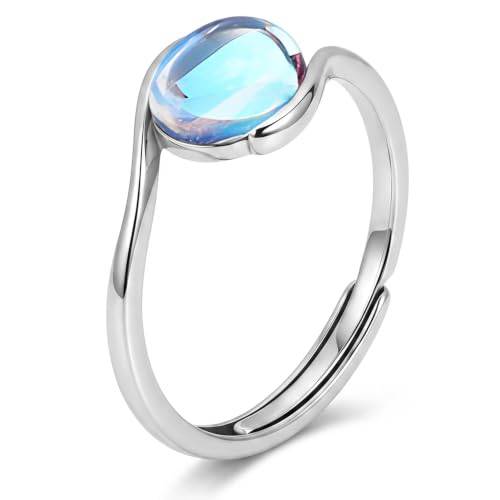 IGXX Justerbar månsten moodring för kvinnor, oval sten, polerat metallband, färgskiftande ring, fidget-smycke