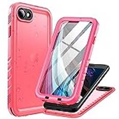 Cozycase för iPhone SE 2022/2020 SE3 SE2 iPhone 8/7 fodral vattentätt stötsäkert – militärskydd/kraftig【360 helkropp】Undervattensdammtät främre och bakre fodral med skärm/kameraskydd – rosa
