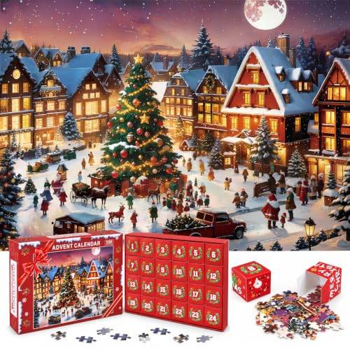 Adventskalender pussel 2026 – 1008 bitar jul adventskalender, 24 dagars redovisningspussel, familjepresent för julfester, för vuxna och barn