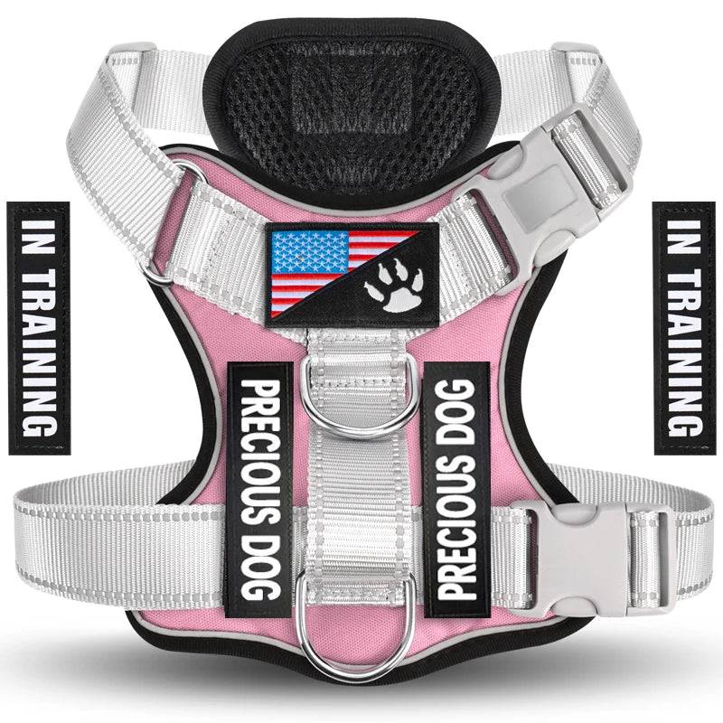 Reflective Dog Vest Harness with 5 Customisable Patches - GREY PINK / M (M)