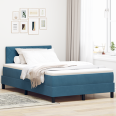 vidaXL Boxspring Säng med Madrass & LED Mörkblå 120x200 cm Sammet