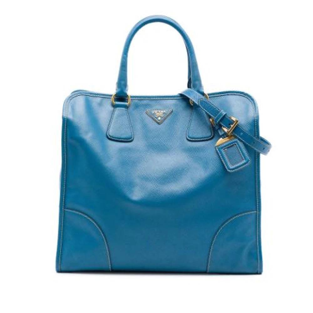 Prada Vintage Pre-owned Saffiano Læder Satchel - Vintage - Dame - Blå - ONE SIZE - Læder