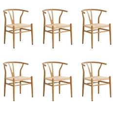 BenyLed Set med 6 matsalsstolar, rottingstolar, stolar med armstöd för sovrum, vardagsrum, läsrum, matsal och kök (original träfärg)