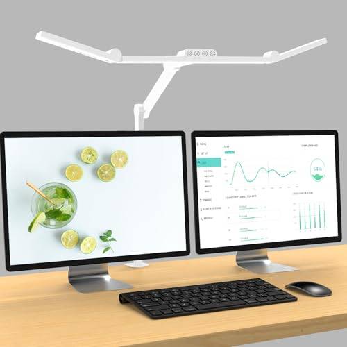 1500 Lumen Superhelle LED Schreibtischlampe Klemmbar, 24W Dimmbare Tageslichtlampe für Haushalt und Büro, Tischlampe Monitor Lampe, Klemmlampe mit Drehbarer Lichtstange, Bürolampe [Energieklasse G]