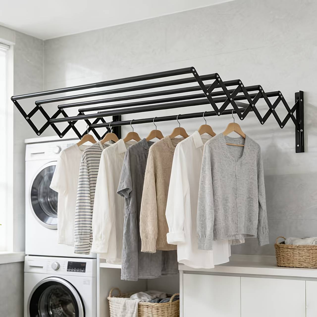 Stainless Steel Wall-mounted Drying Rack/dryer. Foldable, Adjustable. Multi-functional Household Balcony/indoor Clothes Drying Pole.