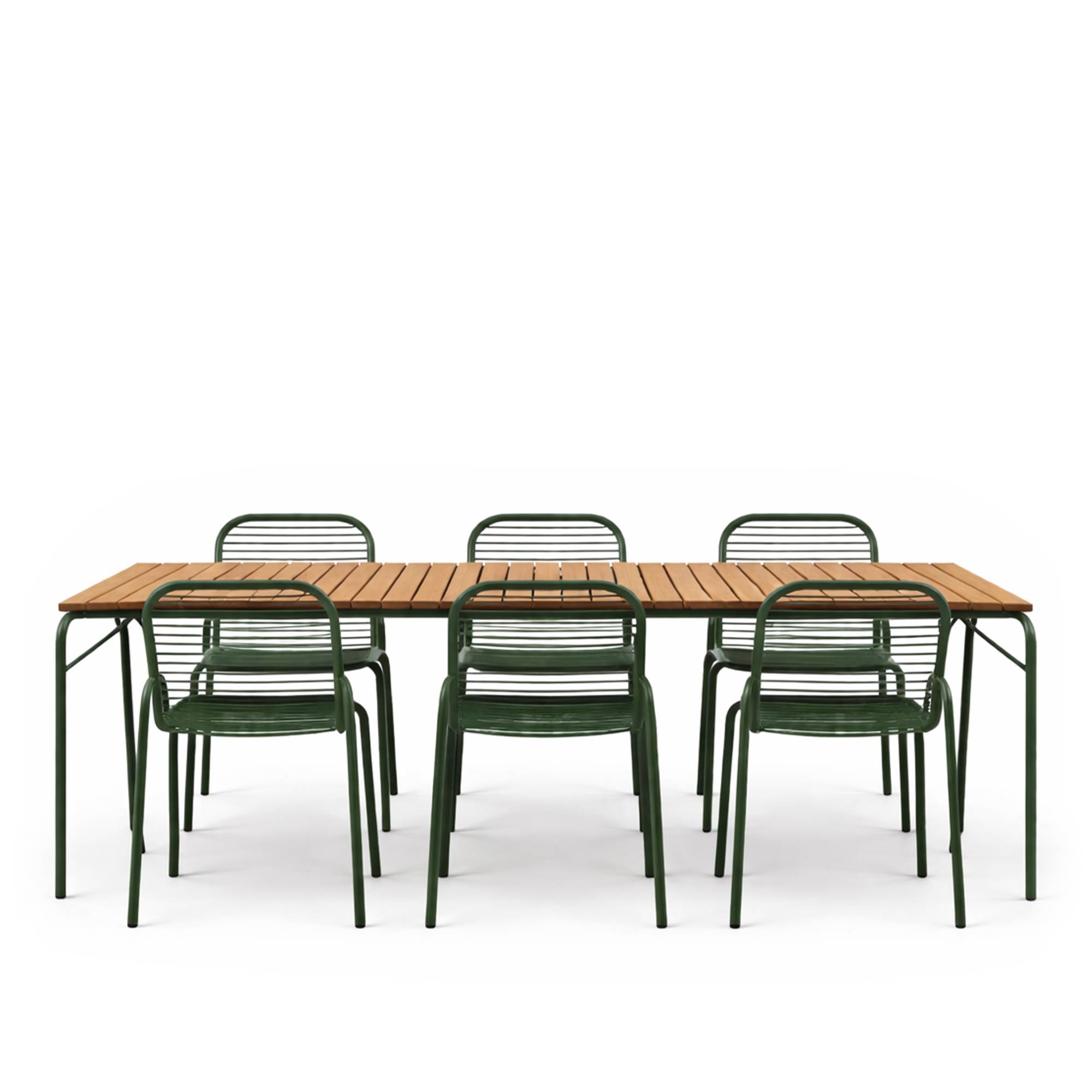 Normann Copenhagen - Vig Robinia utomhusbord 90 x 200 cm & Vig utomhusstol 6 st –Dark Green - Matgrupper utomhus - Simon Legald - Metall/Trä