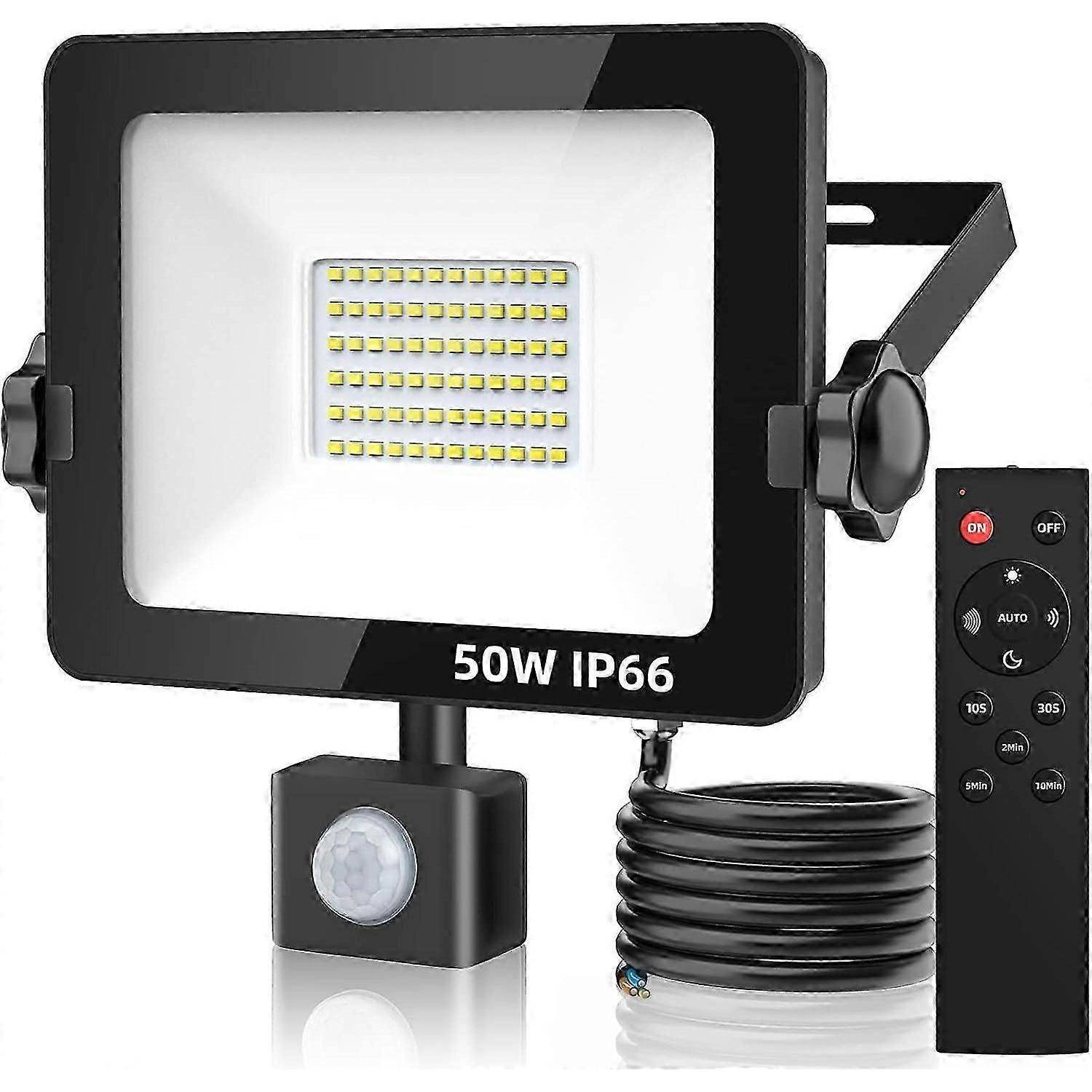 50W 5000 Lumen LED Strålkastare Med PIR-sensor IP66 Vattentät Utomhus Vägglampa Fjärrkontroll