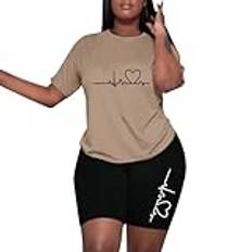Latex bikini kvinnor 2024 shorts set kärlek tryck EKG kortärmad t-shirt och shorts casual kostym baddräkt damer, svart, S