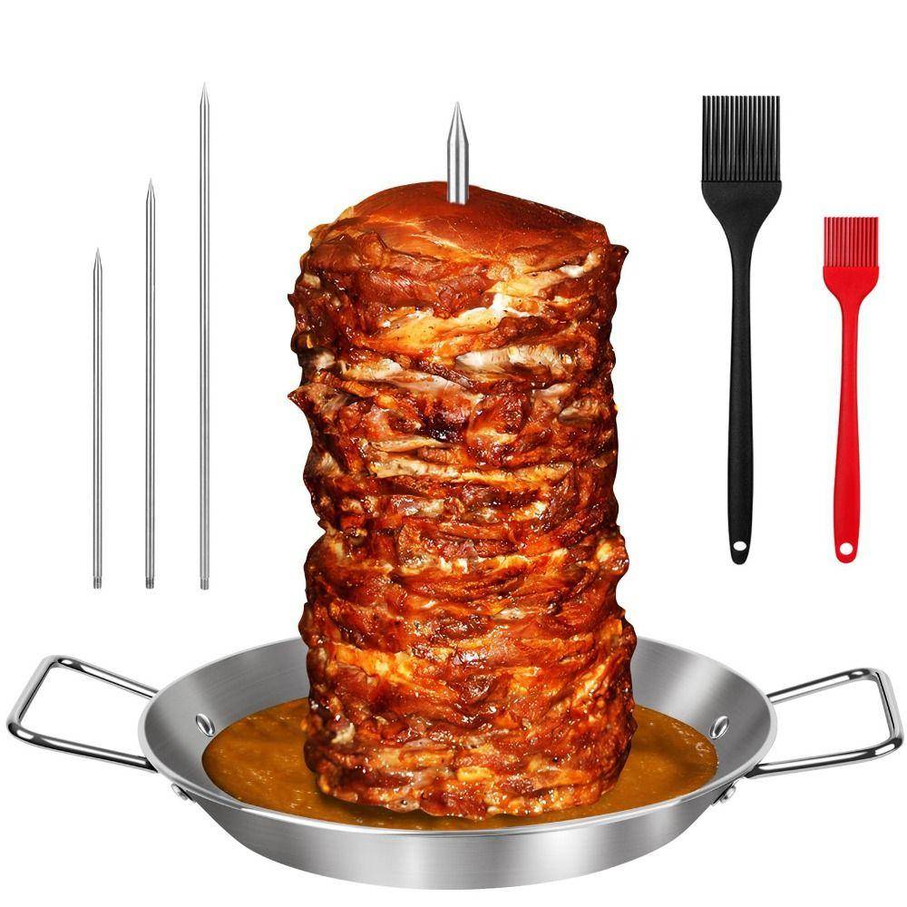 Grillspettset i rostfritt stål, vertikalt, med avtagbara spjut, BBQ-spett, picknickgrill