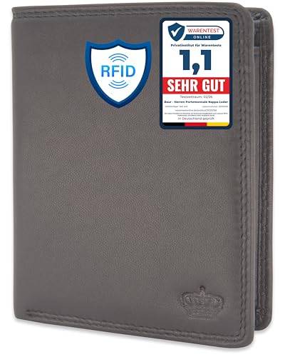 Baur herr plånbok äkta läder | plånbok med RFID-skydd | portmonnä stående format | plånbok med myntfack | plånbok med många kortfack, Mörkbrun, 10 x 12,5 x 2 cm, Porträtt standard
