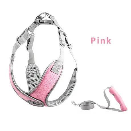 Reflective Mesh Dog Harness & Leash Set for Small & Medium Dogs - pink set / M (M)