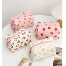 Cute Bow Makeup Bag Small Cosmetic Bag With Pink Zipper Organizer Storage Bag Coquette Aesthetic Makeup Pouch Organizer Mini Quilted Travel Storage Ba - Multicolor - Cherry,Beige,Apple,Peach,Green Leaf,Pink Flowers,Pink Bear,Pink Rabbit,Red Cherry