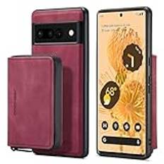 Telefonstödfodral Wallet Case with Card Holder for Google Pixel 7, Leather Magnetic 2-IN-1 Detachable Case,Zipper wallet case Shockproof Cover for Google Pixel 7 with Wireless Charging(Rosso)