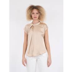 Neo Noir Fleur Drapy Satin Blouse Kvinde Dark Sand Kortærmede Bluser Str 32 - hos Magasin