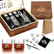 Whisky Stones Gift Set Whisky Glass Set 2 Stainless Steel Iced Whisky Cube-Scotch Bourbon Gift Box Set Men Best Drinking Gift Dad Husband Birthday