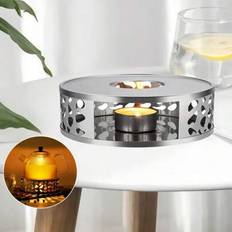 1 st tekannavärmare i rostfritt stål, tekannavärmare i metall med värmeljushållare Ljusfot i rostfritt stål Kaffe-te-värmare för glastekanna - Silver (En-Storlek)