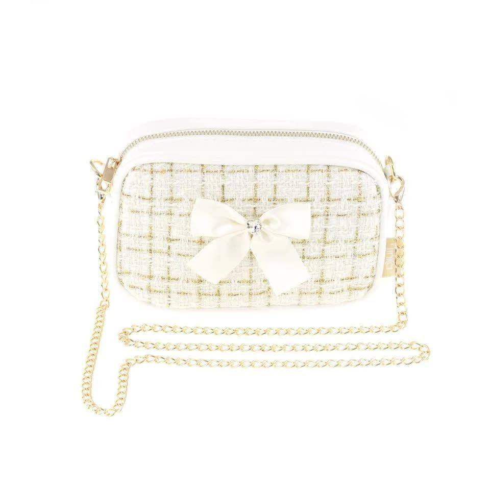 Tinka Taske med Sløjfe til Børn - 19x12.5x6.5cm - Hvid/Guld