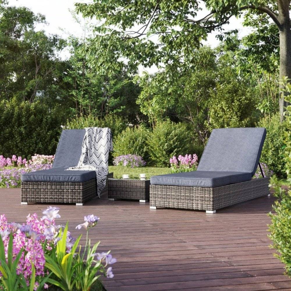 Solstolset 2 st med bord | Grå | 70×198×3036 cm | Galvaniserad stålstomme | Astrid