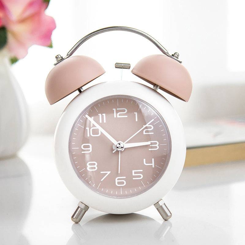 Strong Wake-up Alarm Clock Minimalist Creative Metal Night Light Bedroom - Pink / 4 Inch