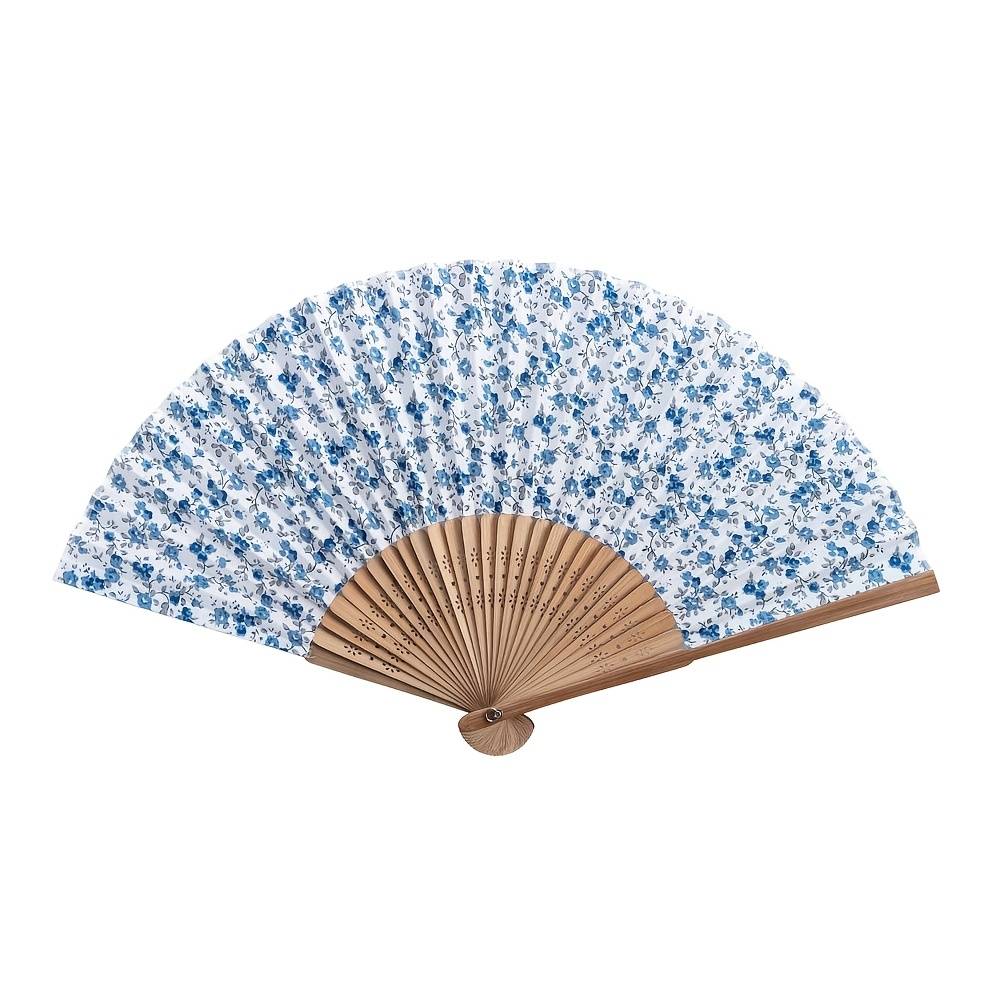 Vintage Blue Flower Bamboo Fan Folding Handheld Fan, Portable Folding Fan Suitable For Parties, Parties, Weddings, Ideal Gift For