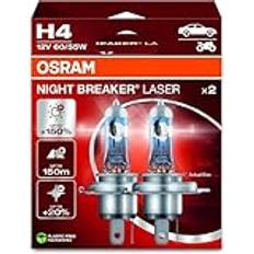 OSRAM NIGHT BREAKER LASER H4, 150% mer ljusstyrka, halogenstrålkastare, 64193NL-2HB, 12V, Hängande hopfällbar låda (2 lampor)