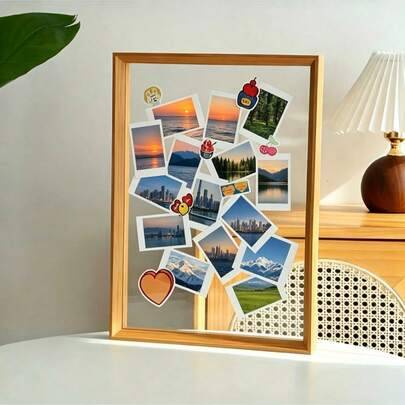 1 st dubbelsidig fotoram i trä med akrylpanel, för bords- och väggdisplay, lämplig för foton och växtprov, minimalistisk dekor i naturlig och valnötig - Multifärgad (Träfärg,Hu MuSe,Svart valnöt)