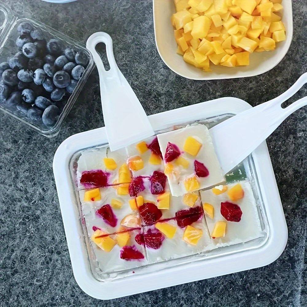 Glassmaskin i rostfritt stål, manuell stekt ismaskin, DIY-fryst yoghurt- och glassbricka, familjeanvändning, ingen el behövs vit