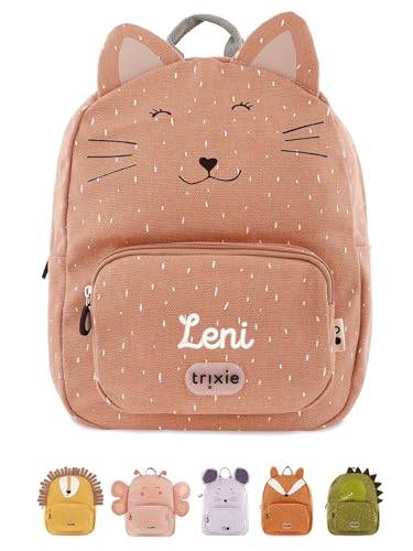 wunderwunsch TRIXIE Kindergartenrucksack, Rucksack für Sportunterricht Schule und Kindergarten, Hort und Krippe, personalisiert mit deinem Wunschnamen (Katze, Groß (7,5 Liter))