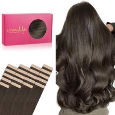 WENNALIFE Tape Extensions äkta hår, 20 st 50 g, 40 cm, 16 tum, kall, mörkbrun, Remy, osynliga tejpförlängningar, silkeslen, rak, äkta hår, hårförlängningar, hud, hårband, band, ins