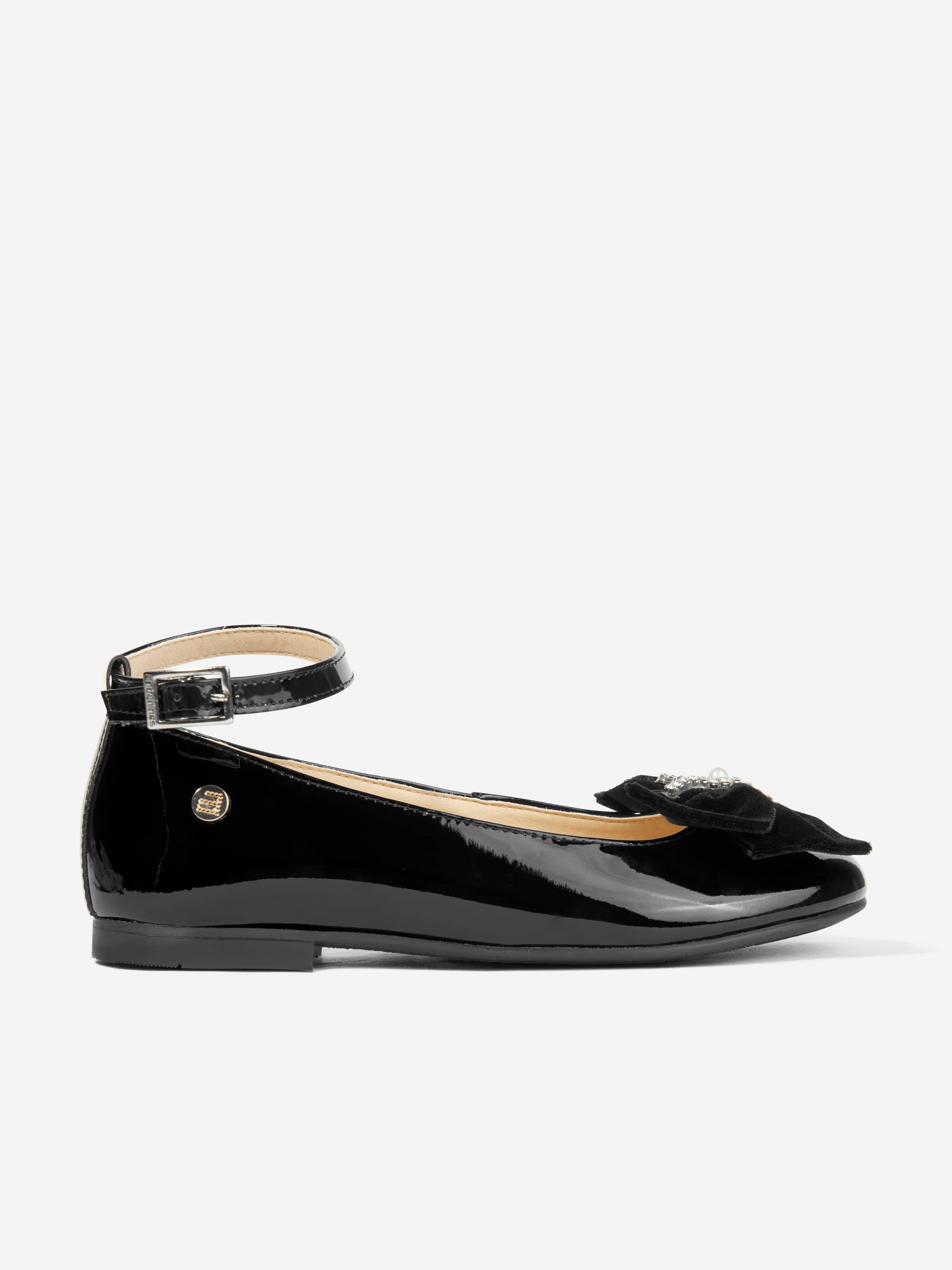 Andanines Girls Patent Leather Bow Ankle Strap Shoes in Black - Black / EU 26 UK 8.5 (EU 26 UK 8.5)
