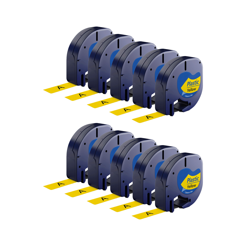 Rabatpakke - 10 stk Dymo 91202 | 91222 sort på gul tape Kompatibel 12 mm x 4 m