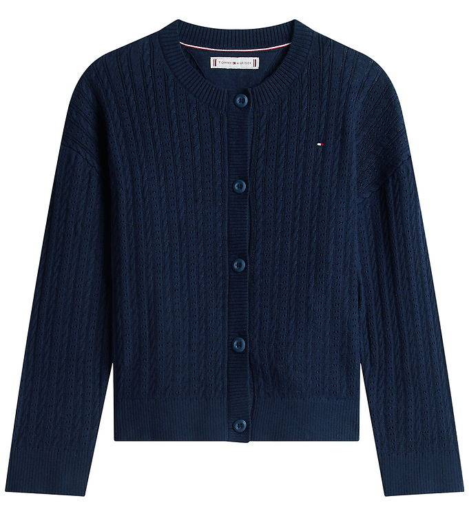 Tommy Hilfiger Cardigan - Stickad - Pointelle - Dark Natt Marinb - Tommy Hilfiger - 5 år (110) - Cardigan