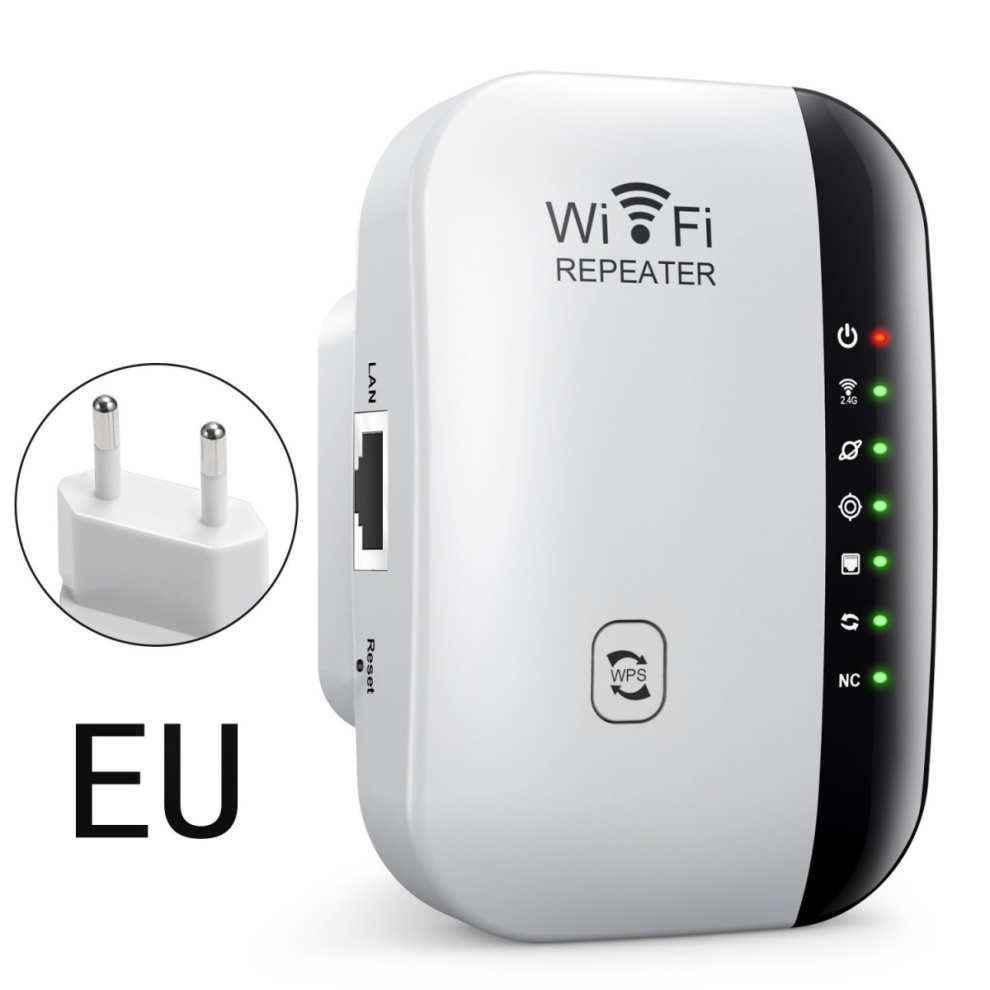 WiFi Signal Booster Extender Repeater, 300mbps 2.4G Hurtig Internet Booster Trådløs med Ethernet-port, WiFi Extender til Have, Kontor,