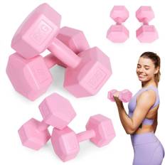 Hex hantlar set 2x5 kg, träningsvikter, fitnessbelastning, rosa, ModernHome