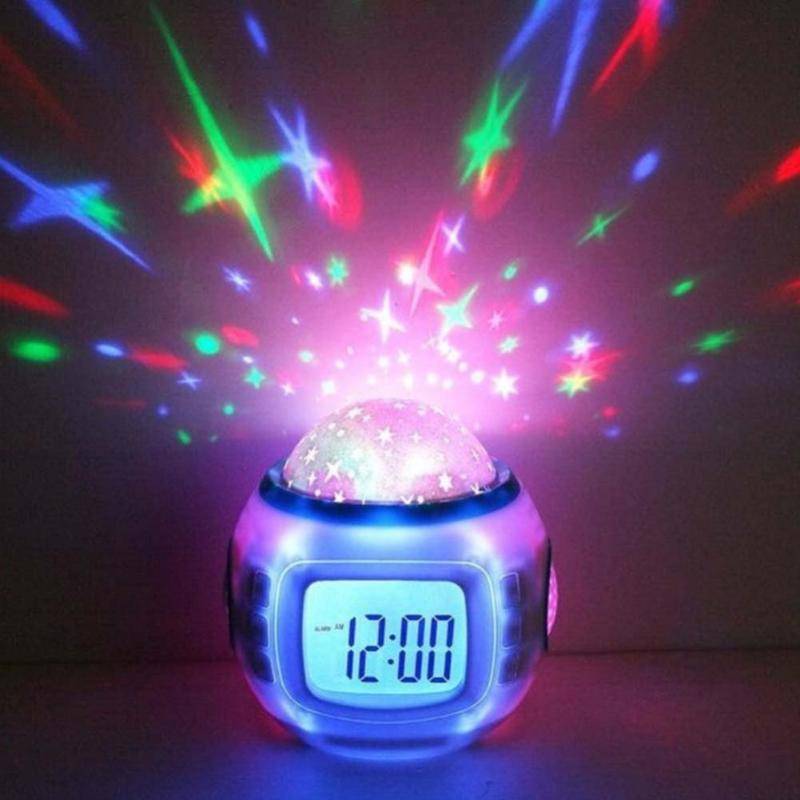 Ledd digital väckarklocka snooze starry star glödande väckarklocka för barn babyrumskalender termometer nattlampa projektor