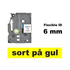 Kompatibel TZe-FX611 6mm x 8m sort på gul P-Touch lamineret tape