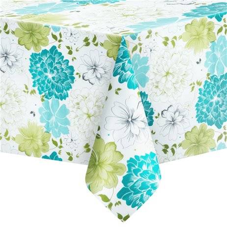 Blomstret Plastikdug Grøn og Hvid 274x137 cm