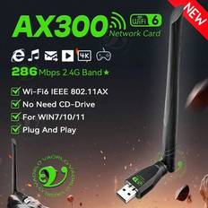WIFI 6 USB-adapter AX300 nätverkskort USB-dongel 2,4 GHz 286 Mbps trådlös dongelmottagare med antenn för Win7/10/11 hårddiskfri - Svart (AX300 Modell C,AX300 Modell B,AX300 Modell A)