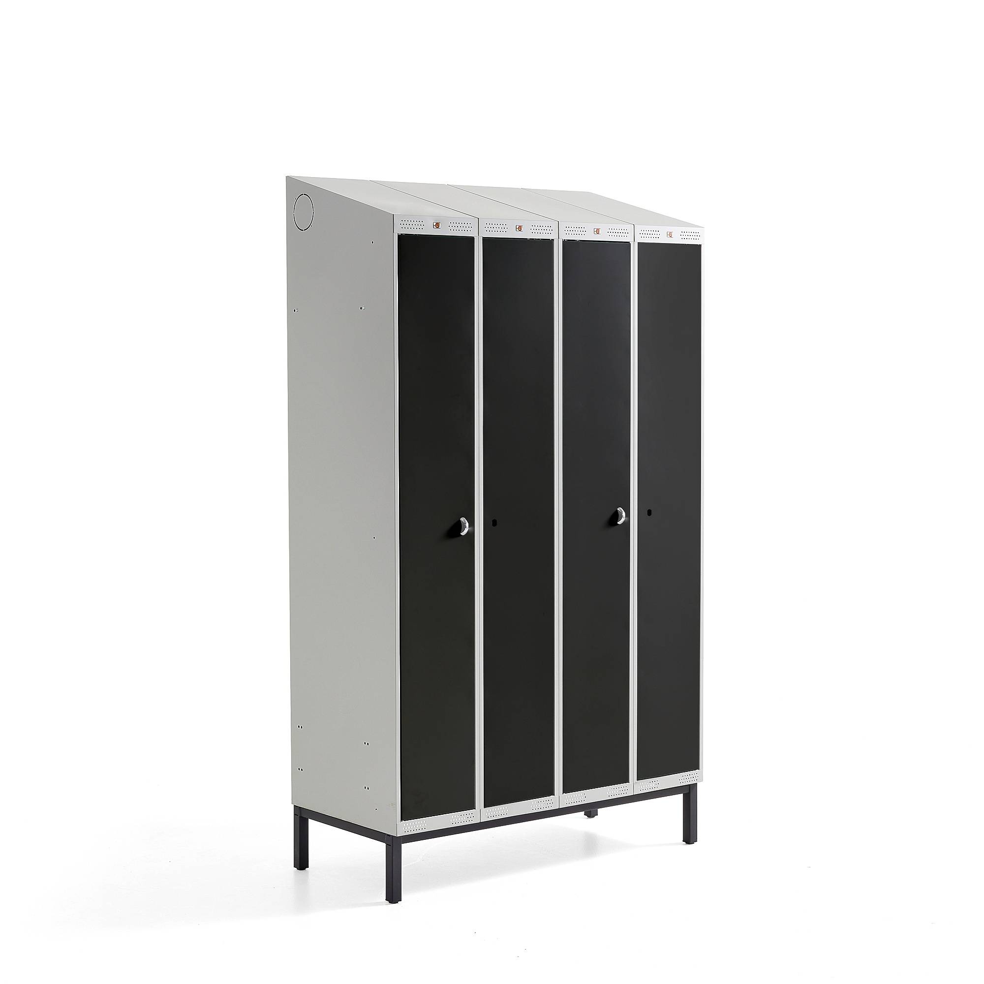 Klädskåp CLASSIC COMBO, benstativ, 2 sektioner, 4 dörrar, 2100x1200x550 mm,svart