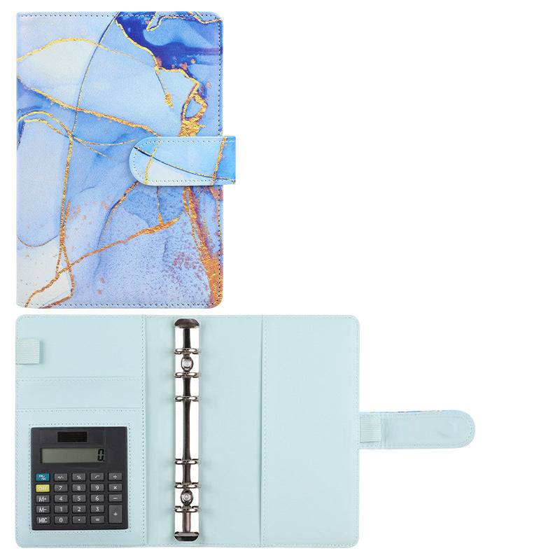 A6 Loose-leaf Binder Journal Book Notebook Leather PU 6 Hole Loose Spiral Calculator - Azure Single Shell