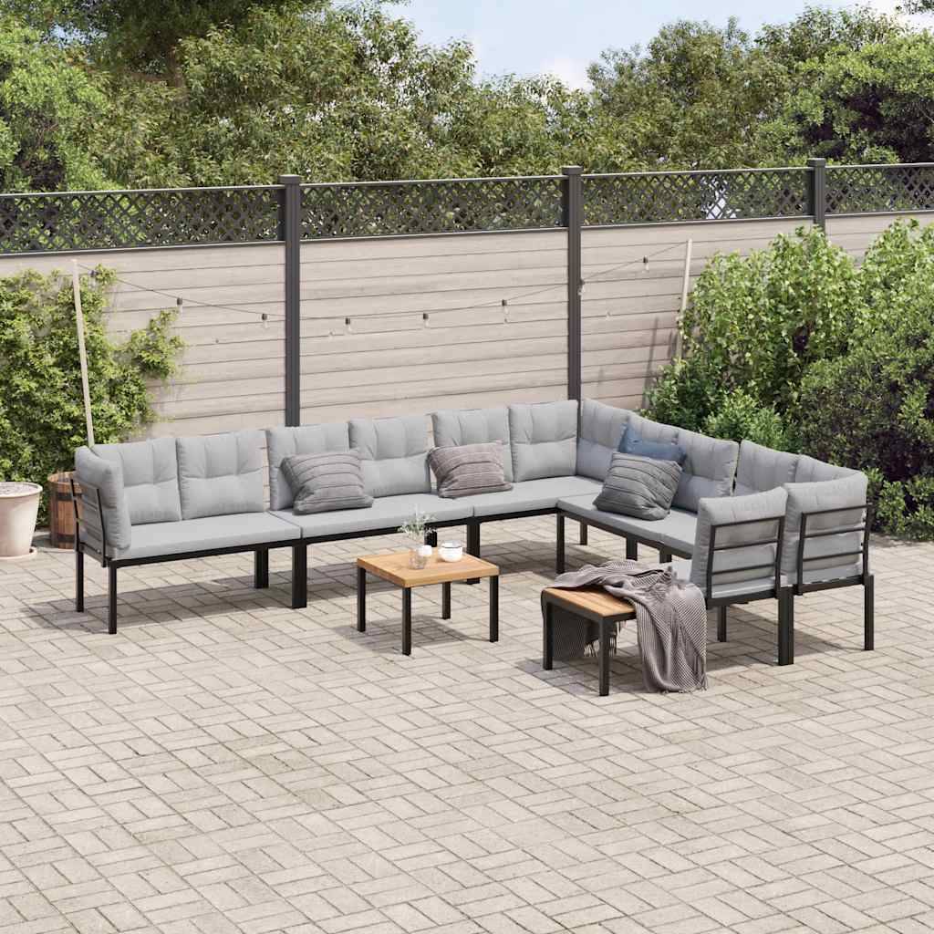 Sofasæt Til Haven 7 Dele Med Hynder Pulverlakeret Stål - Lysegrå / Med bord