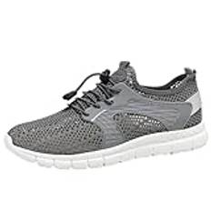 Sneakers män sommar luftiga, sneakers män ventilerande nät, sportskor platt sula promenadskor halkfria träningsskor med snabbkoppling löparskor lätta träningsskor, GRÅ, 41 EU