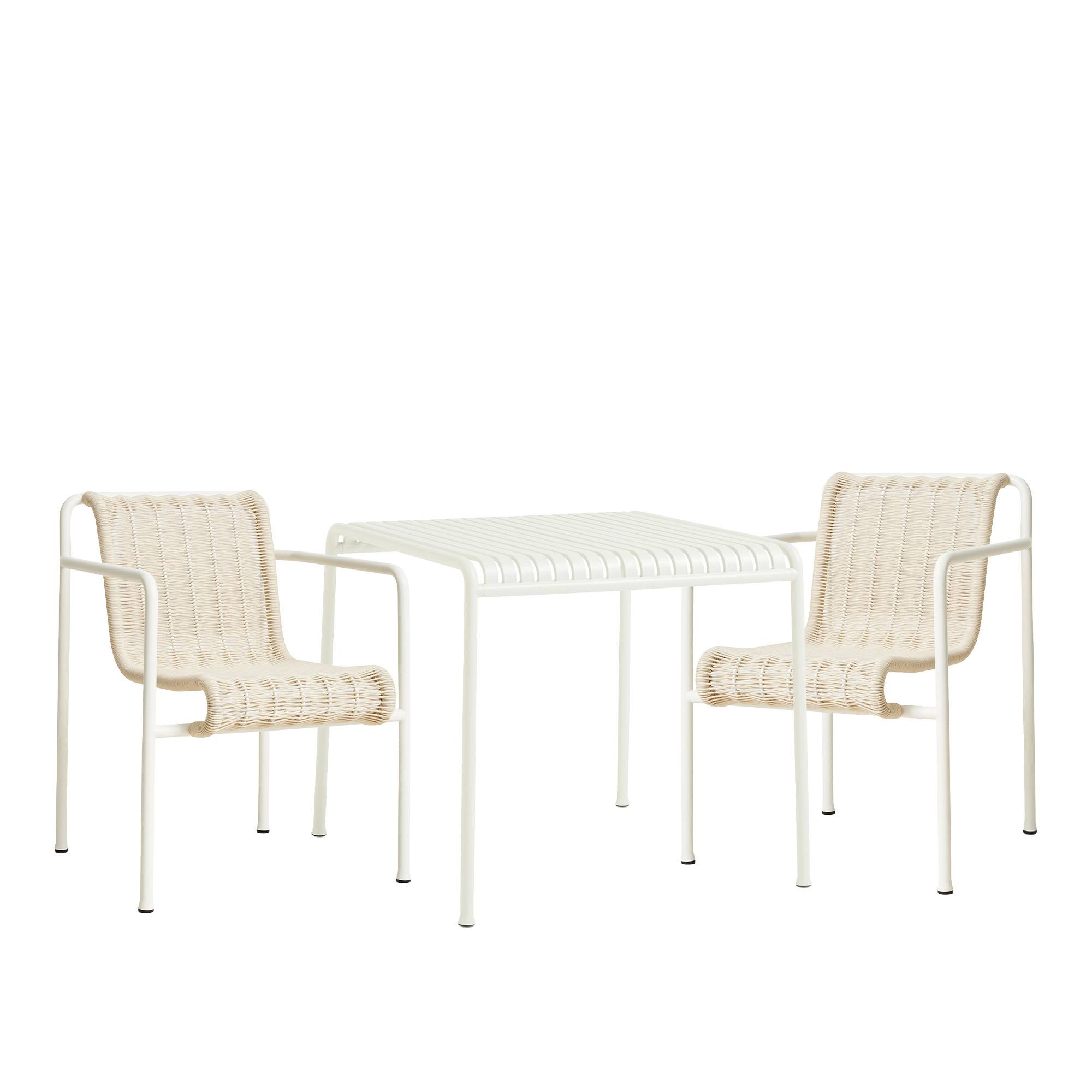 HAY - Palissade cord spisesæt med bord & 2 karmstole cream white - Havemøbelsæt til spisning